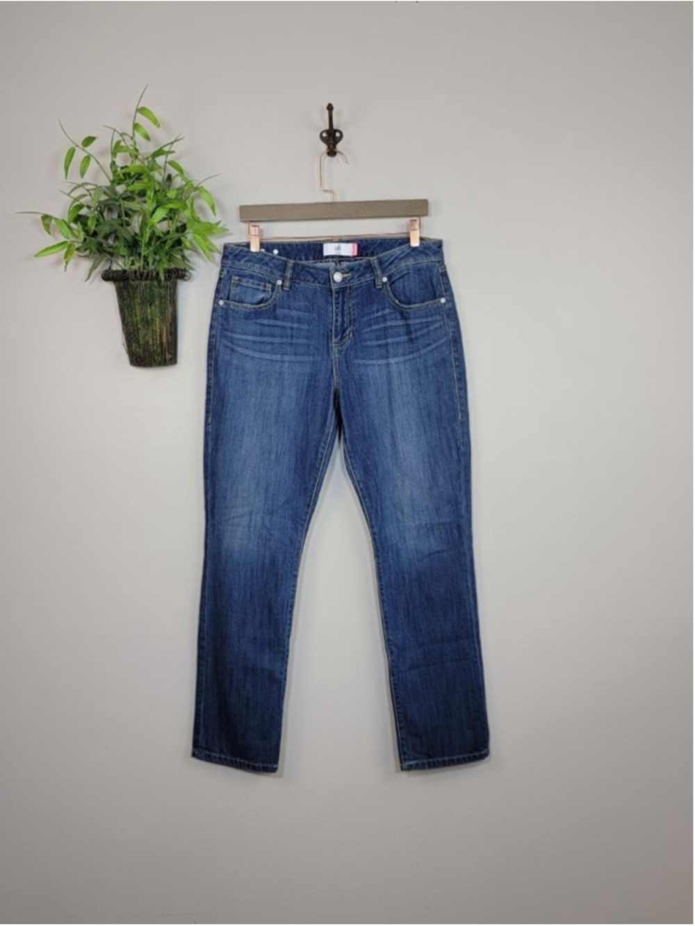 CAbi #5166 The Straight Leg Jeans Dark Blue Wash Mid Rise Stretch Slim Fit 10